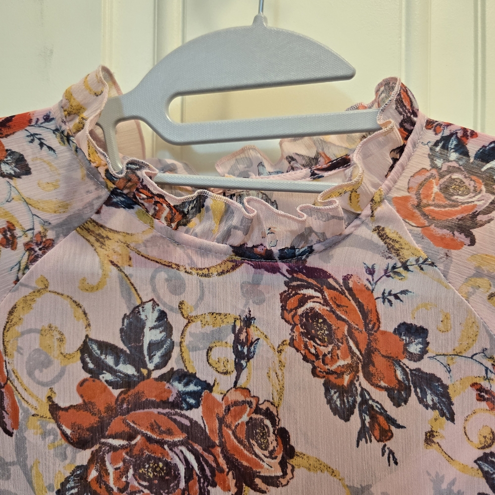 Art Class Girls Pink Floral Ruffle Dress XL (14/16) Long Sleeve